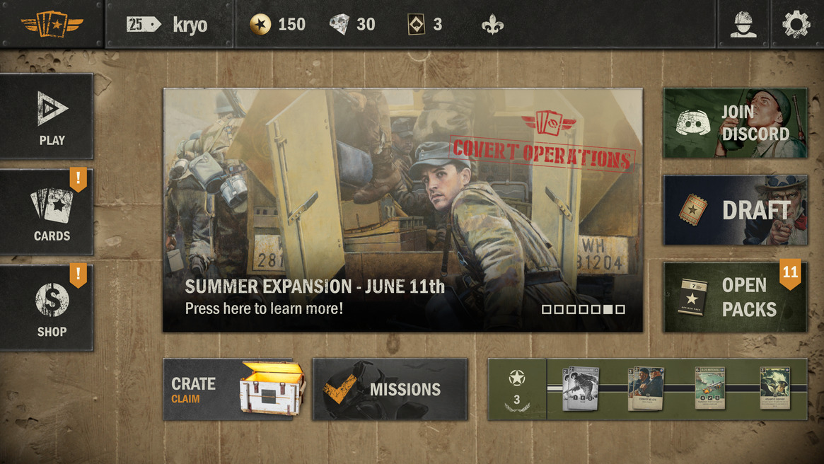 Kards main menu
