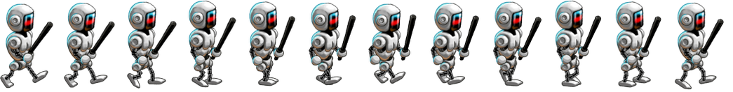 Robot character walk-cycle sprite sheet